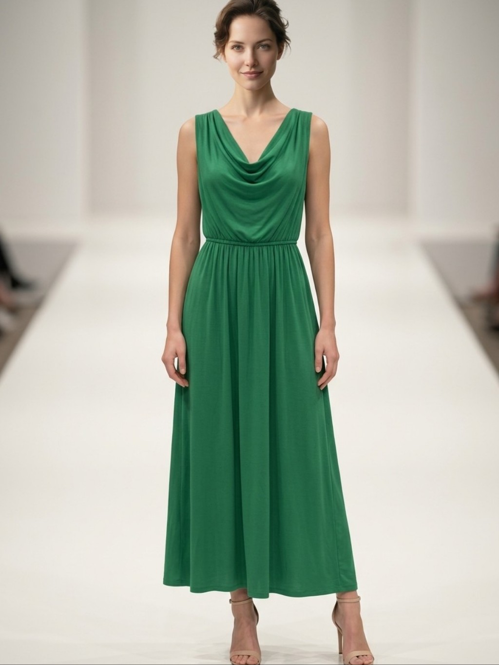Halston Green Sleeveless Draped Maxi Dress